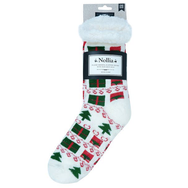 Women's Winter Fleece Lining Christmas Slipper Socks: RD