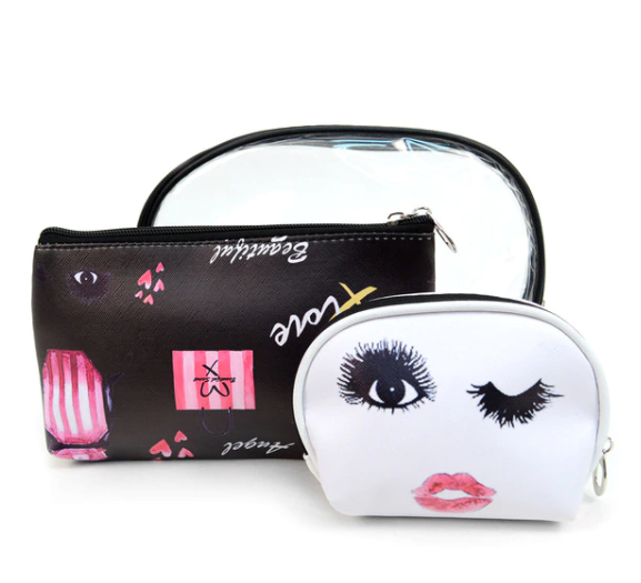 3 Pc Love Graphic Cosmetic Bag Set - LNCTB1716: Blue