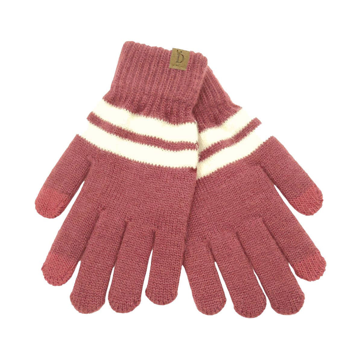 Red Stripe Knit Gloves: Stretch to Fit / Red / Multi Tone