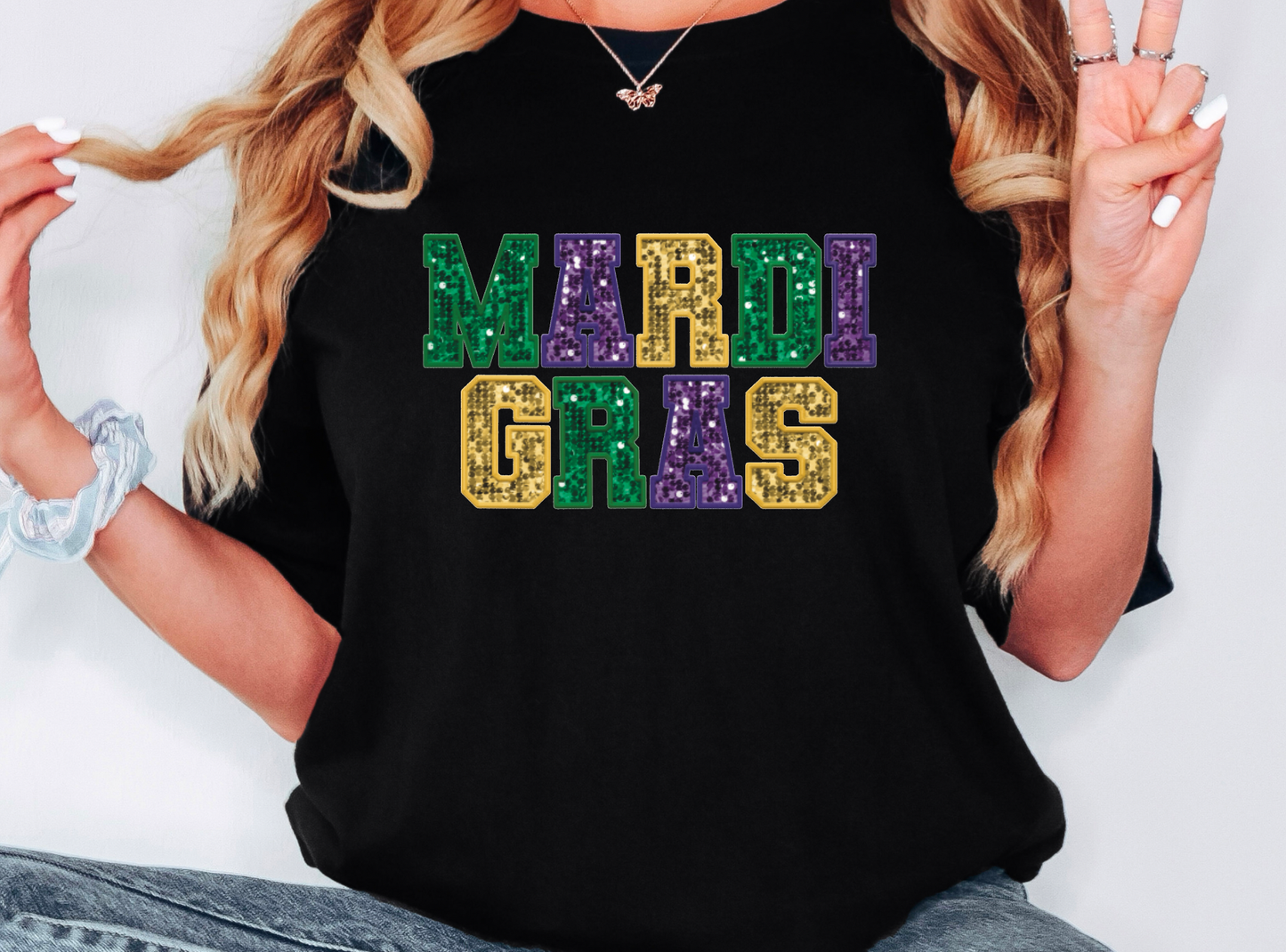 Faux Sequins Mardi Gras Gildan Tee: XL