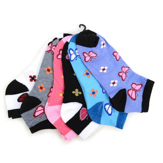 Assorted (6 pairs/pack) Women's Butterflies Low Cut Socks