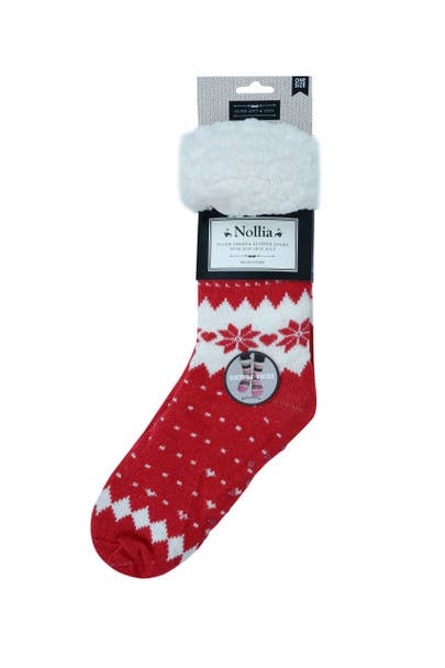 Women's Winter Fleece Lining Christmas Slipper Socks: RD